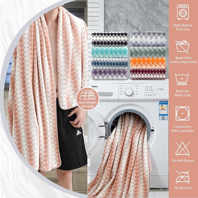 4 Piece Extra Large Bath Towel Set Oversized Bath Sheet 35"x70" Bathroom Towel Set Soft Highly Absorbent & Quick Dry Premium Bath Towel for Bathroom 600GSM Shower Towel Spa Gym Hotel,Peach