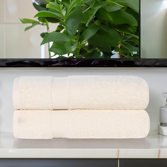 Superior 2-Piece Cotton Bath Sheet Set, Large Towels for Body, Quick Dry, Bathroom Essentials, Guest/Master Bath, Shower, Home Accessories, Apartment, Airbnb, Franklin Collection, Ivory