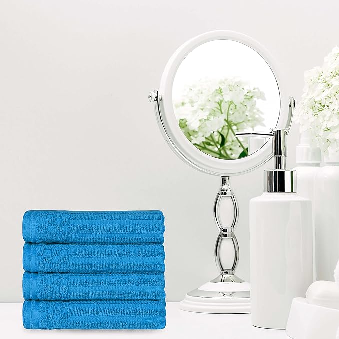 Cotton 4-Piece Solid and Ribbed Hand Towel Set, Hand Towels- 16" x 28", Azure by Superior