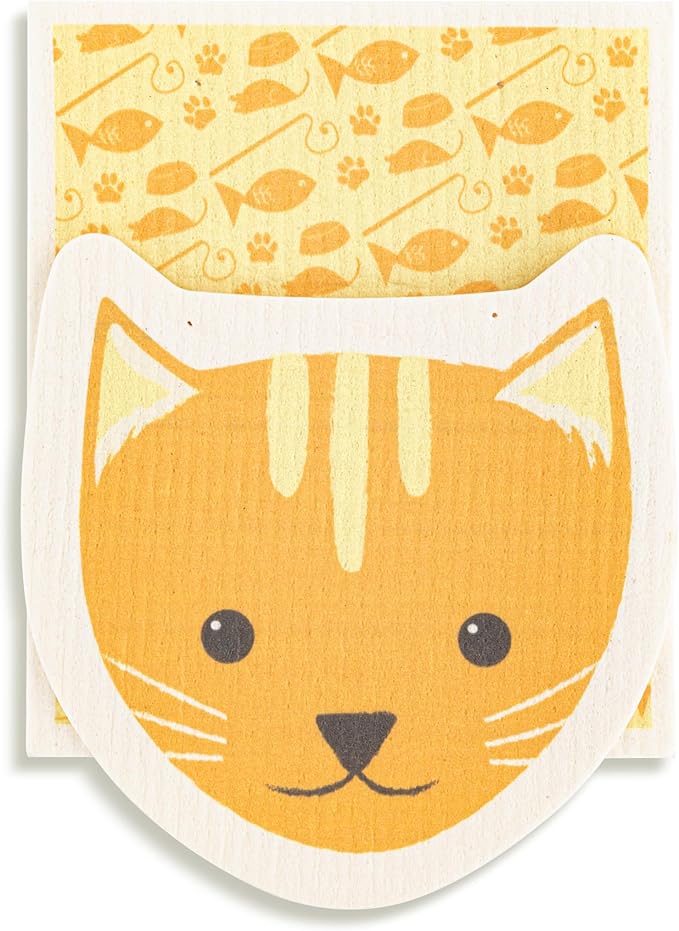 DEMDACO Reusable Biodegradable Kitchen Cleaning Dish Cloth from Design Serving Collection 6 x 7 Inch Cotton Blend Cat Assorted Set of 2