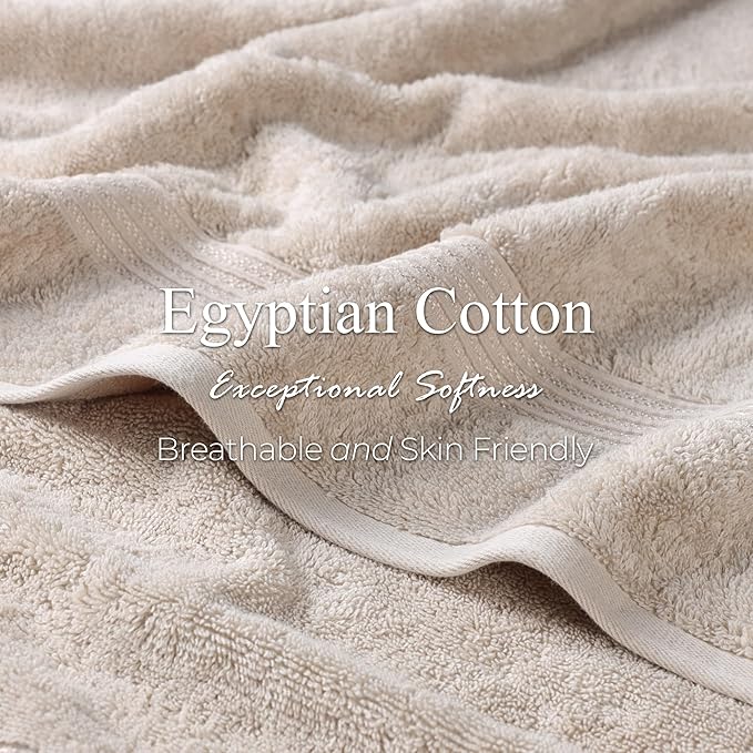 Superior Egyptian Cotton Bath Towel Set, Home Bathroom Towels, Master, Guest Bath, Decor Essentials, Quick Dry, Absorbent, Large Body Towels, Spa, Hotel, Resort, Adult, Kids, Set of 2, Stone