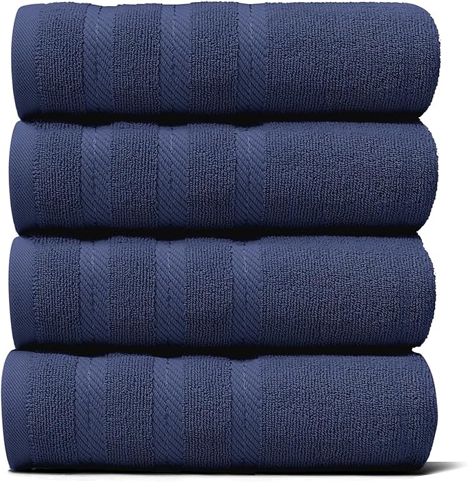 Hearth & Harbor Luxury Hand Towels - 100% Ring Spun Cotton Hand Towels for Bathroom, Shower, Spa, Soft & Absorbent Towels, 4 Piece Set, Navy