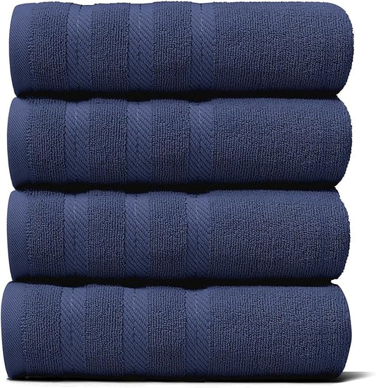 Hearth & Harbor Luxury Hand Towels - 100% Ring Spun Cotton Hand Towels for Bathroom, Shower, Spa, Soft & Absorbent Towels, 4 Piece Set, Navy