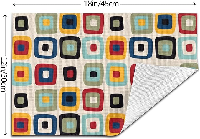 Mid Century Modern Retro Placemats Set of 4 Linen 12"x18" Vintage Decorative Kitchen Table Mats for Dining Outdoor Holiday Party Farmhouse Home Decor Washable Place Mats