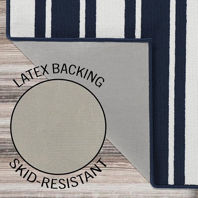 Nautica – Runner Rug | Indoor Runners for Hallways and Entry Rugs| Non-Slip and Non-Skid Entry and Kitchen Door Mat| Machine Washable Entryway Carpet Rugs |26” x 96” | Stripe Navy