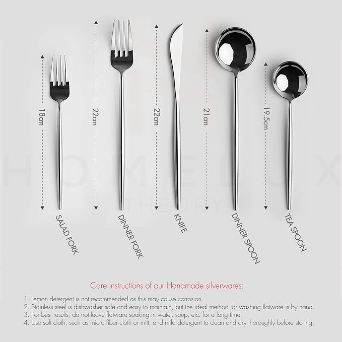 Homelux Theory 18/10 Stainless Steel Silverware Set, 2 Cutlery Set of 5pc Heavy Duty Spoons & Forks Set, Stainless Steel Kitchen Utensils, Adaline Royal Modern Utensils & Contemporary Flatware Set