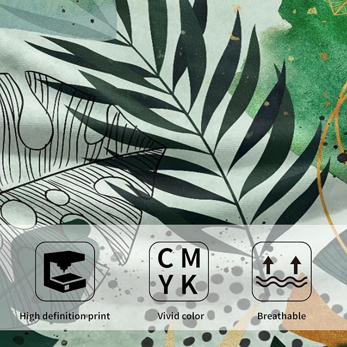 Imiss Tropical Palm Leaf Hand Towels Set of 2 Green Gold Boho Leaves Fingertip Small Bath Towels Dish Towel for Hotel Spa Gym Decor, 14.4 x 28.3 Inch