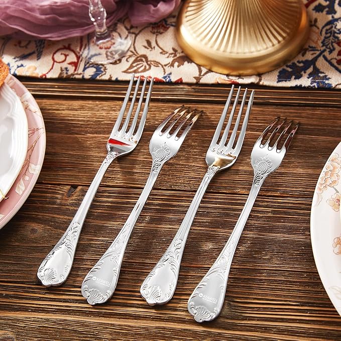 KEAWELL Premium Regalia Set of 4 Forks 8-Inch – 18/10 Stainless Steel Silverware with European Vintage Embossed Handles, Dishwasher Safe for Elegant Dining and Formal Entertaining (4, Dinner Forks)