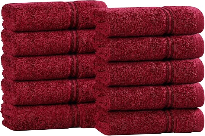 Superior Egyptian Cotton 10-Piece Face Towel Set , Small Towels For Facial, Spa, Quick Dry, Absorbent Towels, Bathroom Accessories, Guest Bath, Home Essentials, Washcloth, Airbnb, Burgundy