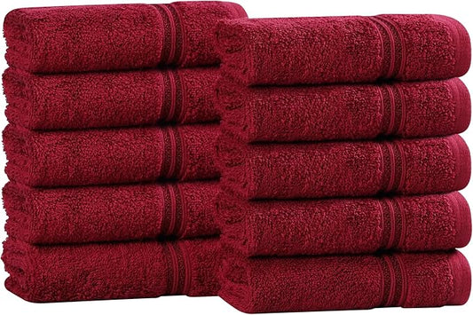 Superior Egyptian Cotton 10-Piece Face Towel Set , Small Towels For Facial, Spa, Quick Dry, Absorbent Towels, Bathroom Accessories, Guest Bath, Home Essentials, Washcloth, Airbnb, Burgundy