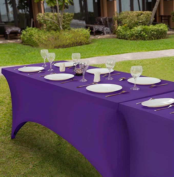 Utopia Kitchen 6FT Spandex Tablecloth [2 Pack, Purple] 200 GSM Stretch, Fitted, Washable and Wrinkle Resistant Table Cloth Rectangle Cover for Trade Shows, Wedding, Parties [72Lx30Wx30H Inch]