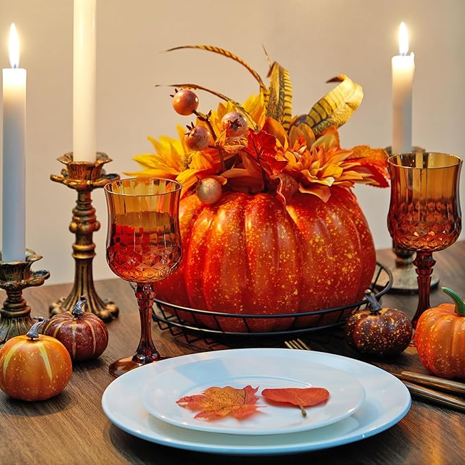 Pinkunn 6 Pcs 7 oz Plastic Vintage Wine Glasses Reusable Colored Goblets Patterned Drinking Water Glasses Cup Dishwasher Safe for Christmas Wedding Reception Party Supplies (Amber)