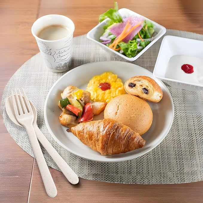 Supernal 180pcs Heavy Duty, Reusable Wheat Straw Silverware - 180pcs Plastic Forks and Spoons, Dishwasher Safe, Beige Color for Party, Birthday, Wedding