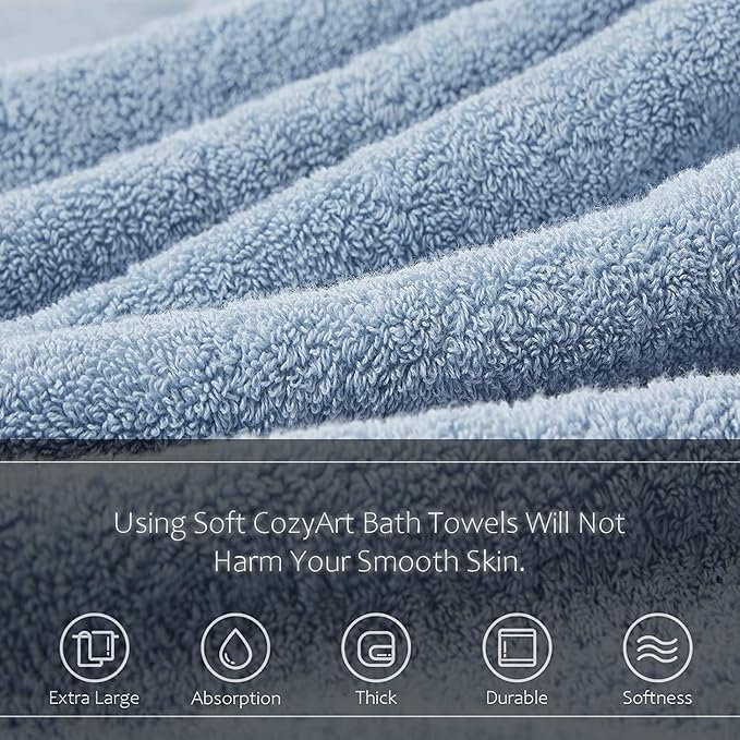 COZYART Light Blue Hand Towels for Bathroom 4 Pcs, 13x30 100% Cotton Guest Hands Towel Set Super Soft Absorbent Durable 650 GSM for Daily Use