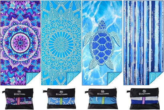 4 Pack Microfiber Oversized Lightweight Beach Towel 71"x32" XL Extra Large Thin Sand Free Towels Travel Swim Pool Yoga Gym Camping for Adults Women Men Beach Essentials Accessories Vacation Gift