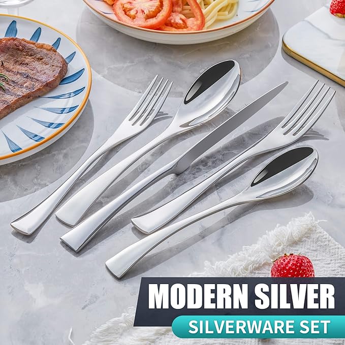 20 Pieces Silverware Set Service for 4,Modern 18/10 Stainless Steel Flatware Cutlery Set,Utensil Set for Home Restaurant Hotel,Mirror Polished,Dishwasher Safe
