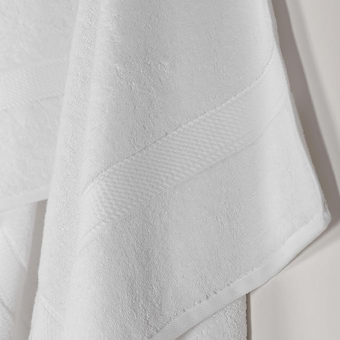 Superior Egyptian Cotton Pile Bath Towel Set of 2, Ultra Soft Luxury Towels, Thick Plush Essentials, Absorbent Heavyweight, Guest Bath, Hotel, Spa, Home Bathroom, Shower Basics, White