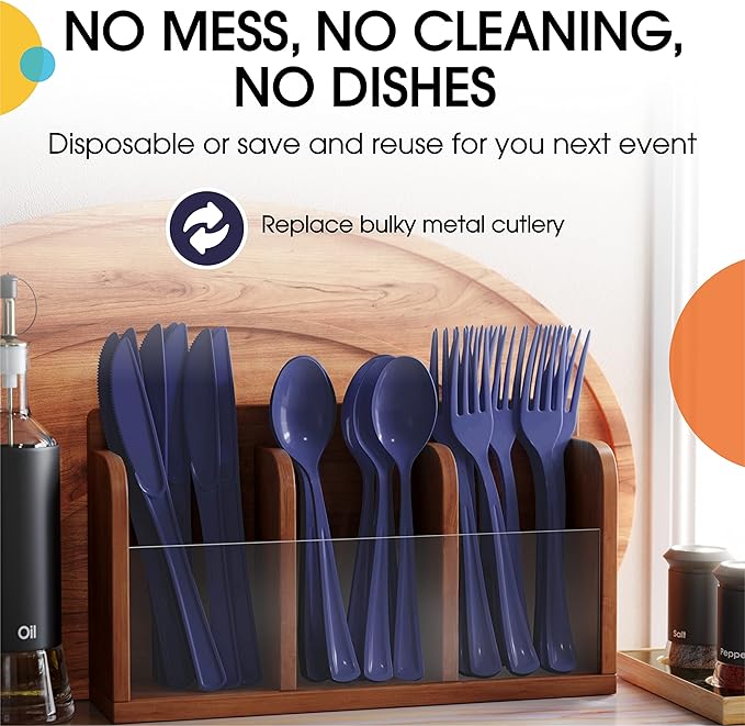 Party Solids Navy Plastic Forks 200 Pieces Navy Forks Disposable Utensils Heavy Duty Plastic Cutlery Set Disposable Cutlery Sets Flatware Sets Silverware Set Party Supplies & Party Tableware