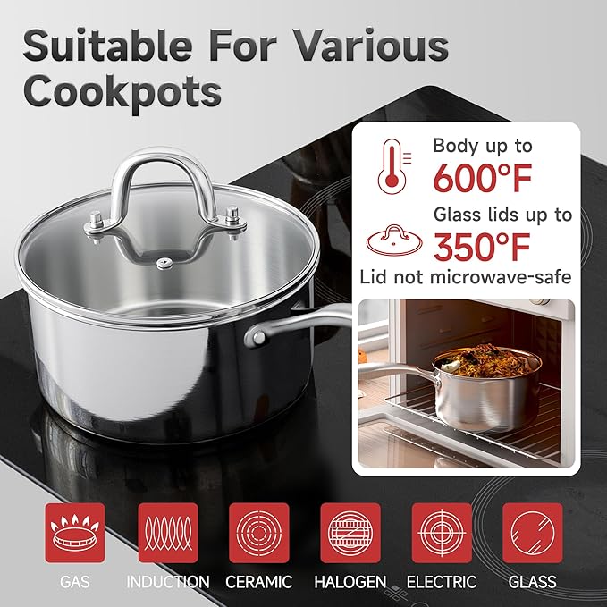2.5 Quart Stainless Steel Saucepan with Glass Strainer Lid, Thicken Tri-ply Full Body, Multipurpose Sauce Pot with Two-Size Drainage Holes Lid, Perfect For Boiling Gravies, Pasta, Noodles