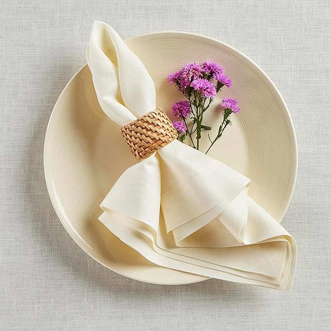 Solino Home Ivory Linen Napkins Set of 4-100% Pure Linen Cloth Washable Dinner Napkins 20 x 20 Inch for Holiday, New Year - Fete