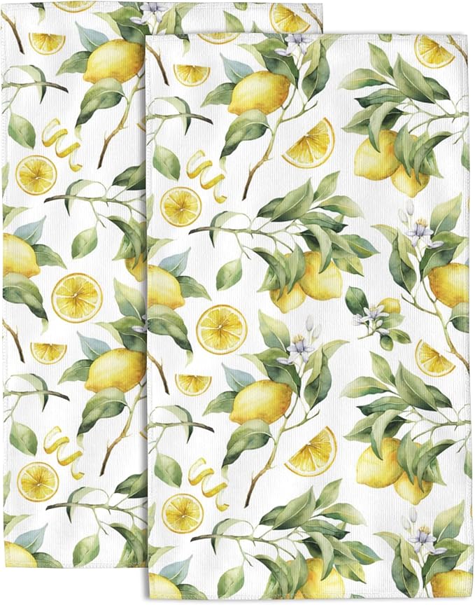 Lemon Hand Towel Set,Branches Ripe Lemons Hand Towels for Bathroom 2 Pack Soft Absorbent Decorative Dish Towel for Kitchen Sports Gym Yoga Home Decor 14 x 28 in
