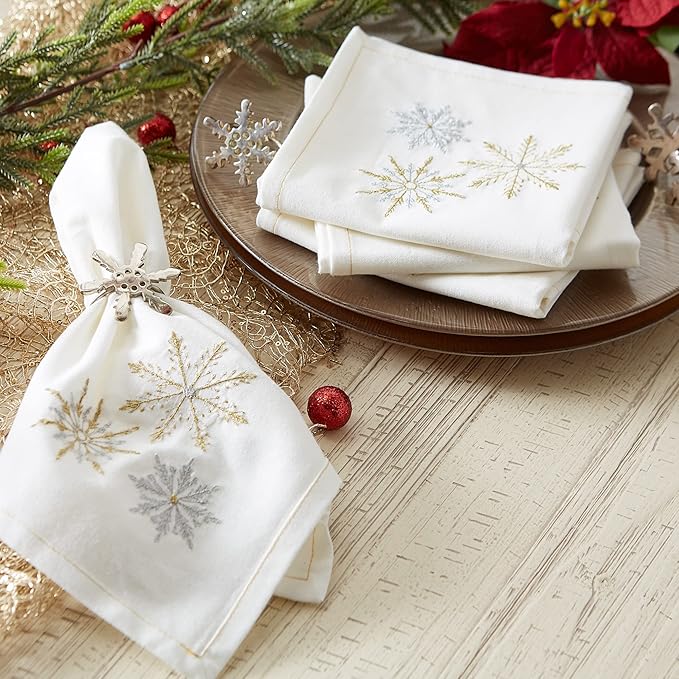 DII Holiday Dining Table Linen Sparkle Metallic Kitchen Décor, Napkin Set, 20x20, Gold & Silver Snowflakes, 6 Piece