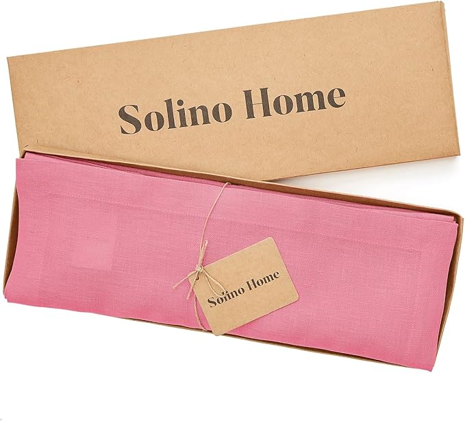 Solino Home Linen Cloth Placemats Set of 4 - 100% Pure Linen Pink Carnation Placemats 14 x 19 Inch for Valentines - Fete