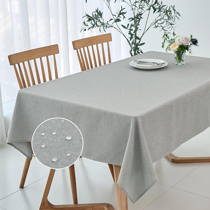 maxmill Linen Texture Tablecloth Water Resistant Antiwrinkle Spillproof Wipeable Washable Soft Fabric Table Cloth for Dining Room, Buffet Banquet Party Holiday, Rectangular 60 x 108 Inch, Light Grey