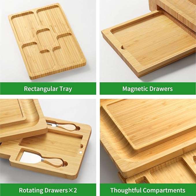 Large Charcuterie Boards Gift Set - Cheese Board and Knife Set with Extra Cheese Platter, Bamboo Charcuterie Board Cheeseboard Cheese Plate for House Warming Gifts New Home, Wedding Gifts