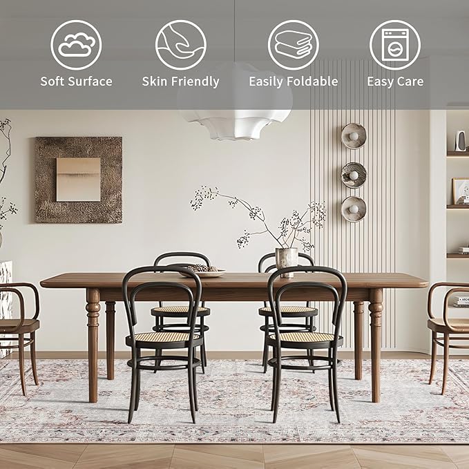 Easy-Going Area Rug 6x9 Washable Boho Rugs for Living Room Non-Slip Bedroom Rug Low Pile Lightweight Vintage Distressed Throw Rug for Dining Room Kitchen Home Office Carpet, Grey Brick