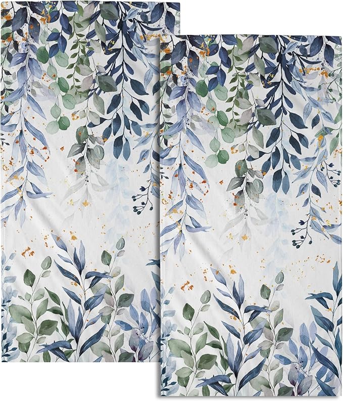 Imiss Blue Eucalyptus Leaf Bathroom Towel Watercolor Plant Leaves Kitchen Decorative Hand Towel Set of 2 Multipurpose Bath Face Washcloth 14.4 x 28.3 Inch for Gym,Spa,Hotel