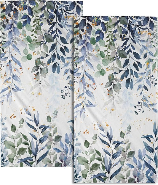 Imiss Blue Eucalyptus Leaf Bathroom Towel Watercolor Plant Leaves Kitchen Decorative Hand Towel Set of 2 Multipurpose Bath Face Washcloth 14.4 x 28.3 Inch for Gym,Spa,Hotel