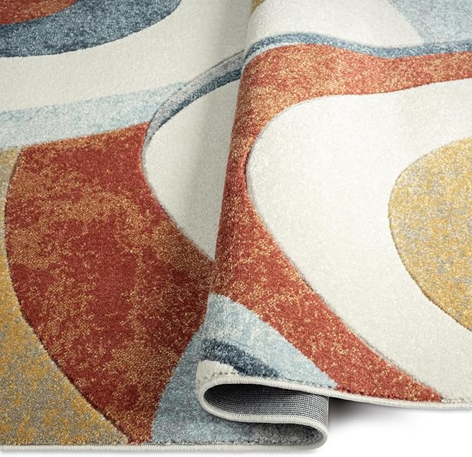 Home Dynamix Tribeca Slade Contemporary Abstract Area Rug, Blue/Rust, 5'2"x7'2"