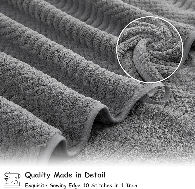 18 Pcs Gray Woven Family Towels Set-6 Bath Sheets,6 Hand Towels,6 Washcloths Soft Microfiber Towels Absorbent Shower Towel Quick Dry Beach Chair Towel Lint Less Towels Set for Bathroom Spa Gym Hotel