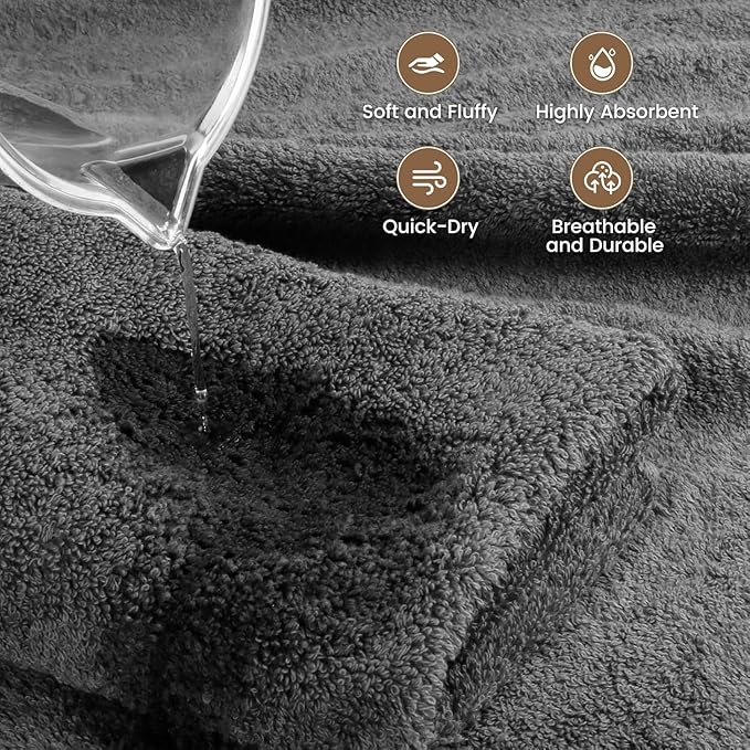 SEMAXE 4-Pack Luxury Bath Towels for Bathroom, 100% Cotton, Soft, Absorbent, and Quick-Drying, 55"x27", Yellow & Grey, Perfect for Hotels, Gyms, and Spas