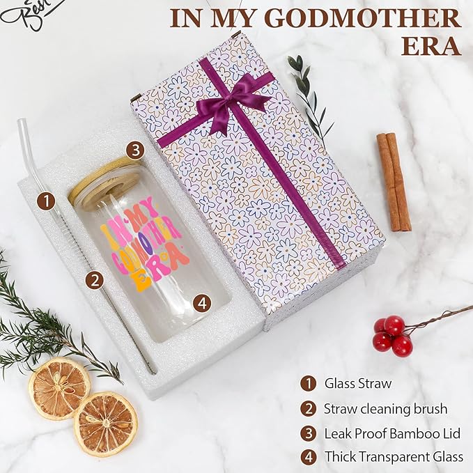 Godmother Proposal Gift for Women - Will You Be My Godmother Pregnancy Announcement Gifts - Christmas, Birthday, Mother's Day - 16 Oz Coffee Glass