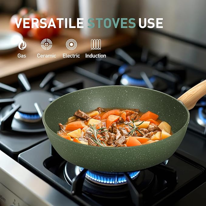 MAISON ARTS 30 Piece Pots and Pans Set Non Stick, Kitchen Cookware & Bakeware Sets with Nonstick Granite Coating, Baking Tray, Frying Pan and Saucepan, Green