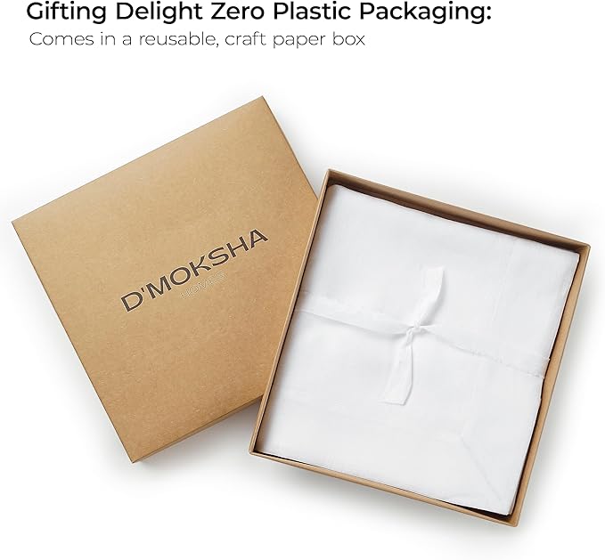 D'Moksha Homes White Linen Tablecloth 60 x 120 Inch - 100% Pure Linen Tablecloth for Rectangle Tables - Machine Washable Table Cloth for Winter, Holiday, New Year