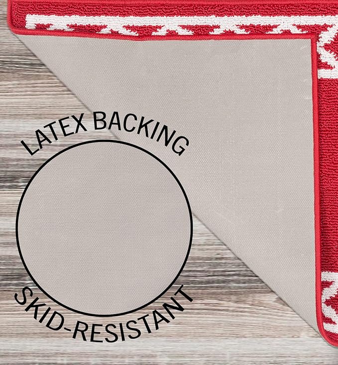 Nautica – Runner Rug | Indoor Runners for Hallways and Entry Rugs| Non-Slip and Non-Skid Entry and Kitchen Door Mat| Machine Washable Entryway Carpet Rugs |26” x 60” | Trellis Red