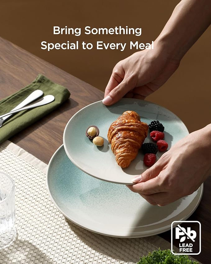 Famiware Glacier Dinnerware Sets, Plates and Bowls Dish Sets for 8 (24 Pieces), Stoneware Tableware - Dishwasher and Microwave Safe, Handcrafted Reactive Glaze, Aqua