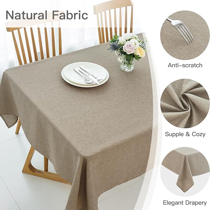 maxmill Linen Textured Rectangular Tablecloth Water Resistant Wrinkle Free Spill-Proof Stain Proof Table Cloth for Dining Room Decoration, Banquet Party Wedding Holiday Dinner, 52 x 84 Inch, Mocha