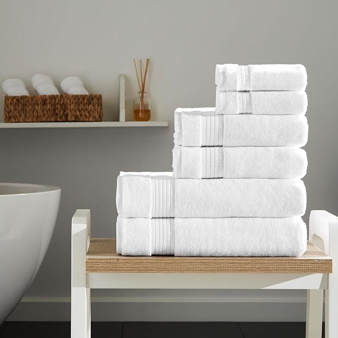 Ozdilek 6-Piece Bath Towel Set, 2 Bath, 2 Hand, 2 Wash, 100% Cotton Turkish Towels, 2 Bath Towels (30x60/550 GSM), 2 Hand Towels (16x30/575 GSM), 2 Washcloths (13x13/600 GSM) (Bright White)