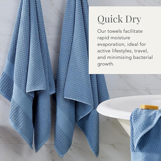 NY Loft 100% Cotton Hand Towel 6 Pack | Super Soft & Absorbent Quick-Dry Hand Towels 16" x 28" |Textured and Durable Cotton | Trinity Collection (6 Pack Hand Towel, Blue Shadow)