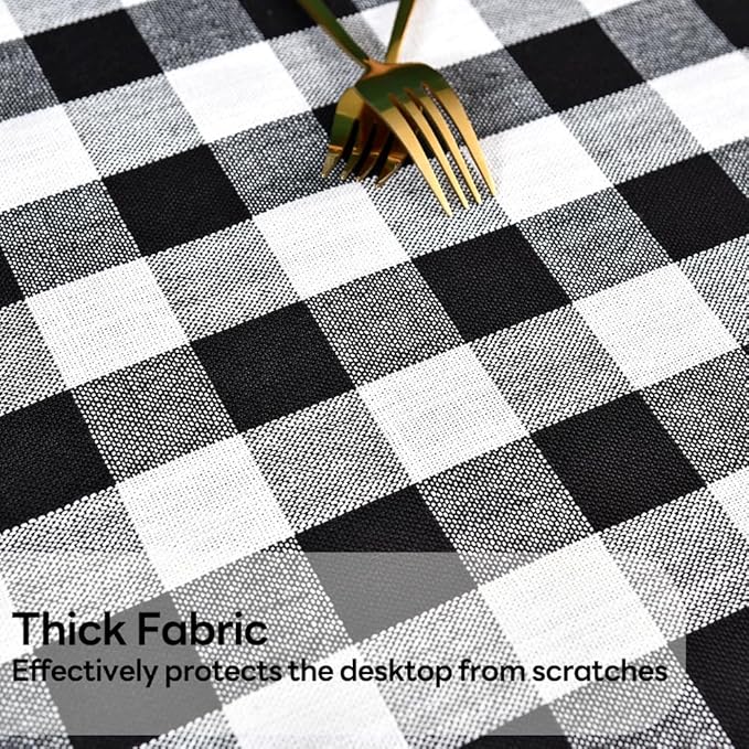 Gingham Tablecloth Rectangle Table Cloth Heavy Duty Cotton Checkered Table Cover for Spring Picnic Kitchen Dining(C-Black, 52x70 inch)