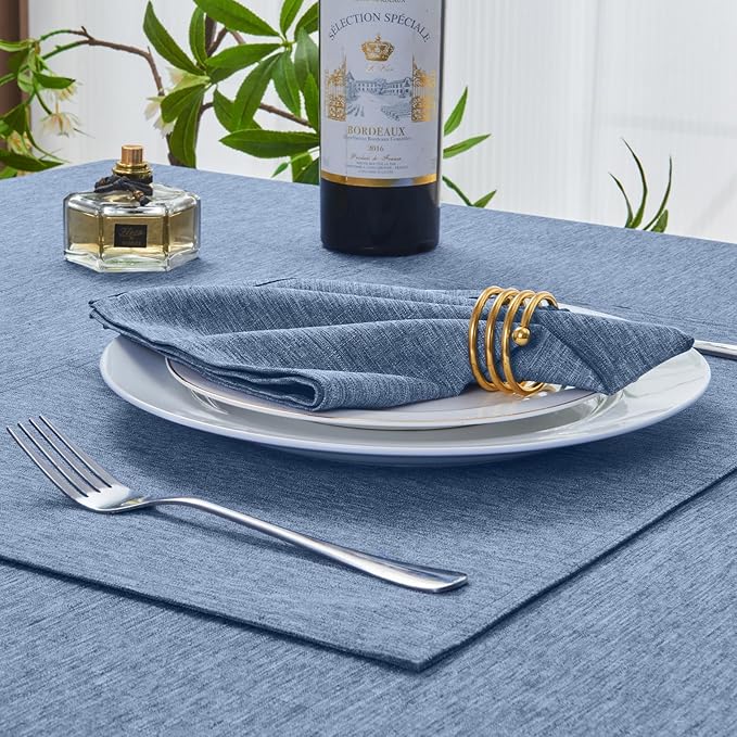 Cloth Napkin Set of 8 Square Washable Reusable Linen Fabric Polyester for Kitchen Dinner Dining Restaurants Wedding Party Banquet Table(Denim Blue/17x17 Inch)