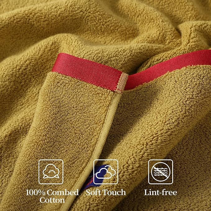 REDKISS 6 Pack Cotton Towel Set with Luxury Embellished Border, 600 GSM Ultra Soft & Highly Absorbent Bath Towels Set with 2 Bath, 2 Hand, 2 Washcloths for Bathroom, Gym, Spa, Hotel, Mustard Yellow