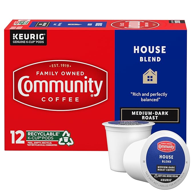 Community Coffee House Blend Medium-Dark Roast Single-Serve Keurig K-Cup Pods, 12 Count (Pack of 1)