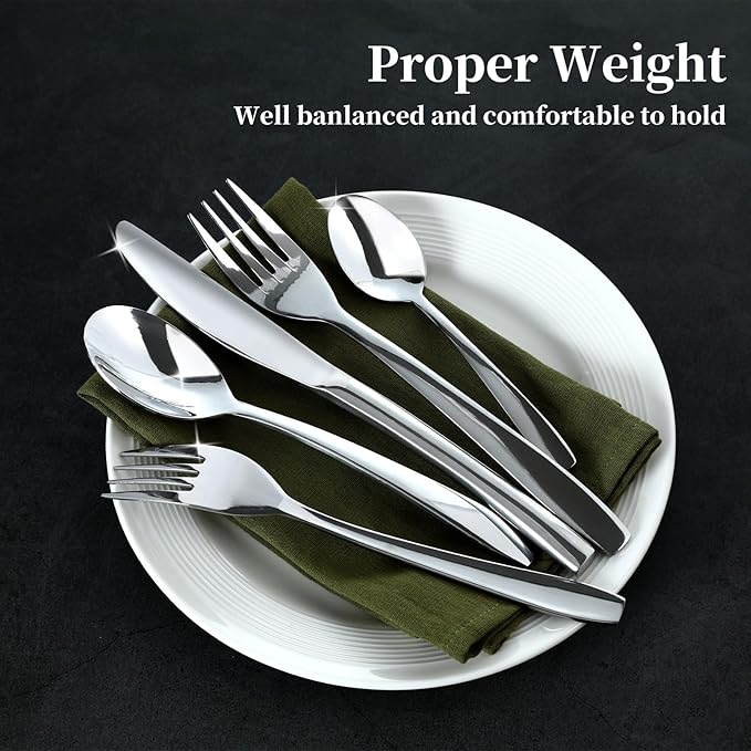 40 Piece Silverware Set,Stainless Steel Flatware Set for 8,18/0 Rust-Proof Cutlery Set with Forks & Spoons,Mirror Polished Dishwasher Safe - Heavy Duty Tableware for Home & Dining