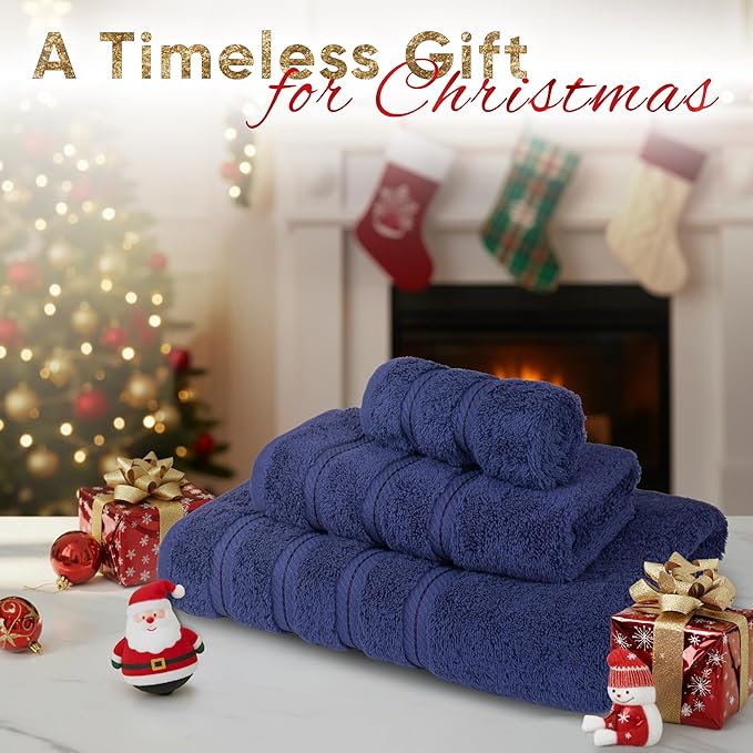 American Soft Linen Premium 3 Piece Towel Set, 1 Bath Towel 1 Hand Towel 1 Washcloth, 600 GSM 100% Cotton Turkish Towels for Bathroom, Navy Blue Towel Set