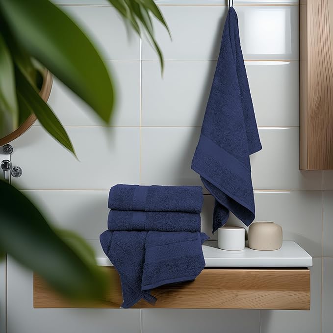 Bulk Large Bath Towels Set of 12 – 100% Cotton Terry – 24" x 50" – Quick Dry, Soft & Highly Absorbent – Navy Blue Towels for Bathroom, Gym, Spa, Pool & Daily Use